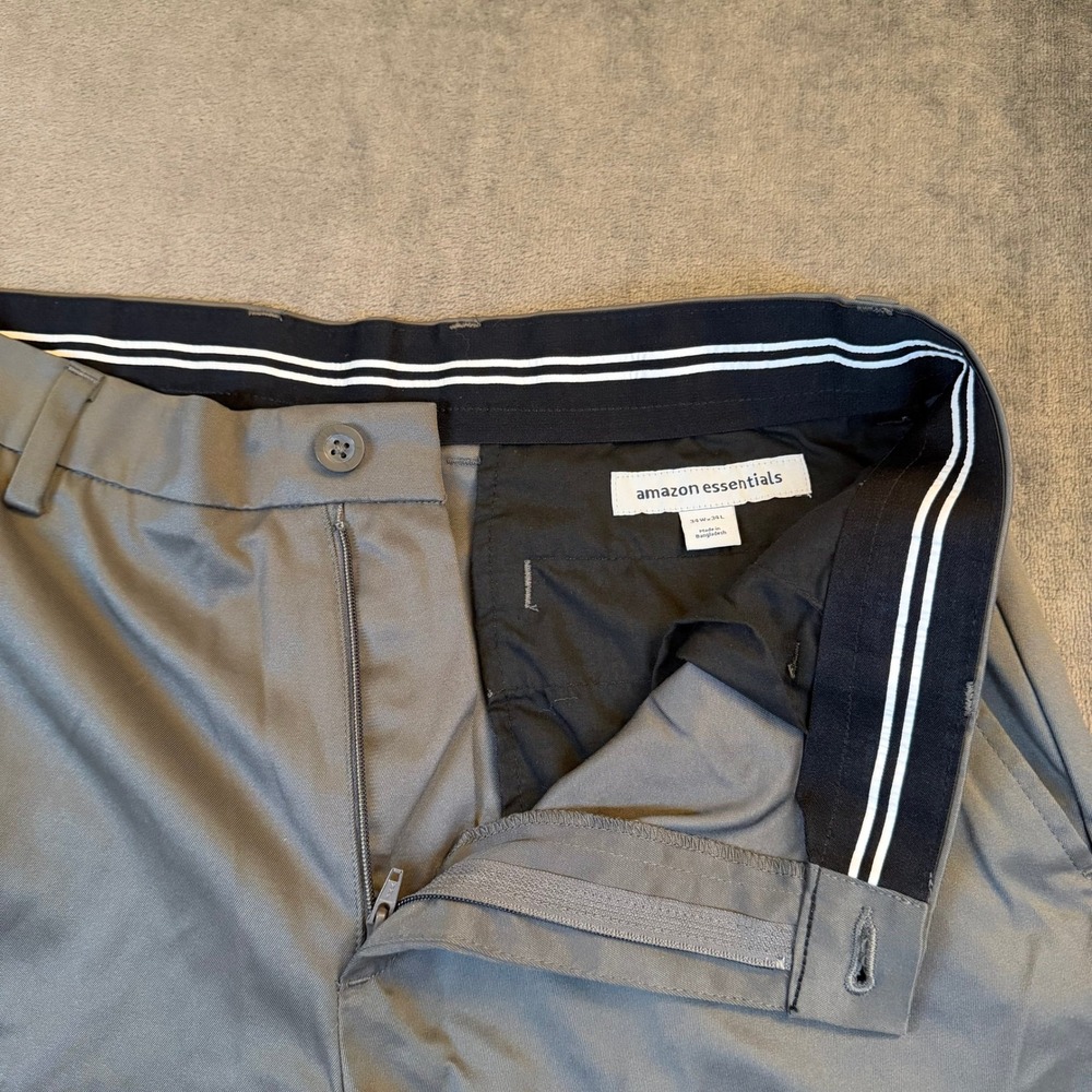Amazon Essentials Grey Performance Chino Pants Mens 34x34 Stretch‎ Straight Leg